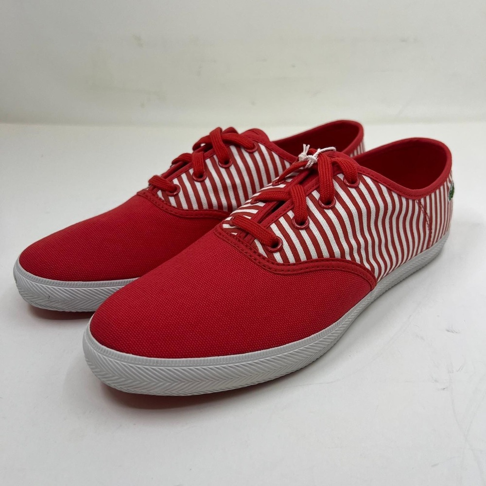 Lacoste Gambetta Sneakers Women 7.5 Red White Striped Canvas Low Top Vintage NWB
